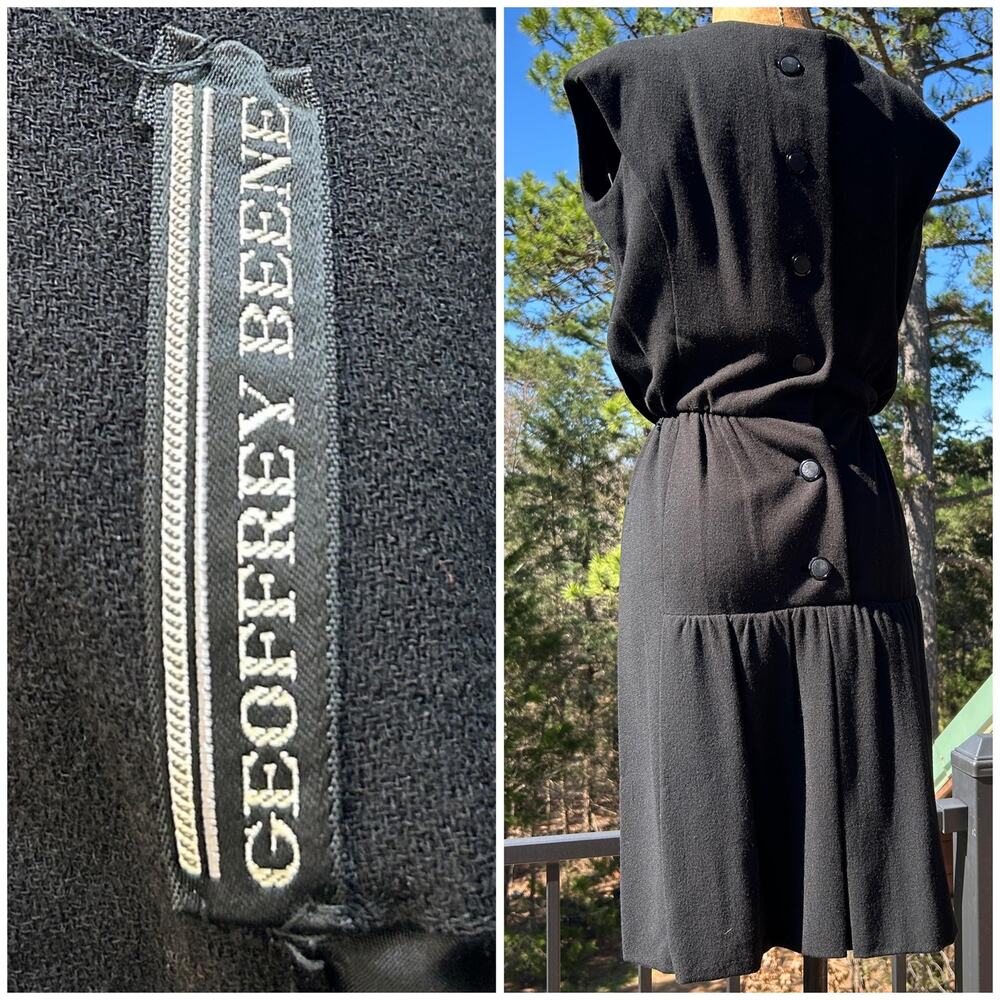 Vintage 60s Geoffrey Beene Black Wool Tiered Gathered Wasp Waist Wiggle Dress XS